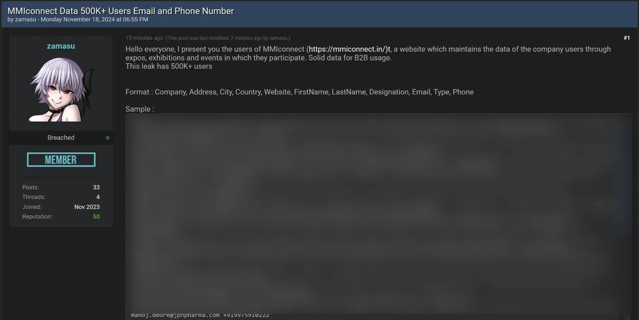 A Threat Actor Likely Leaked the Data of MMI Connect