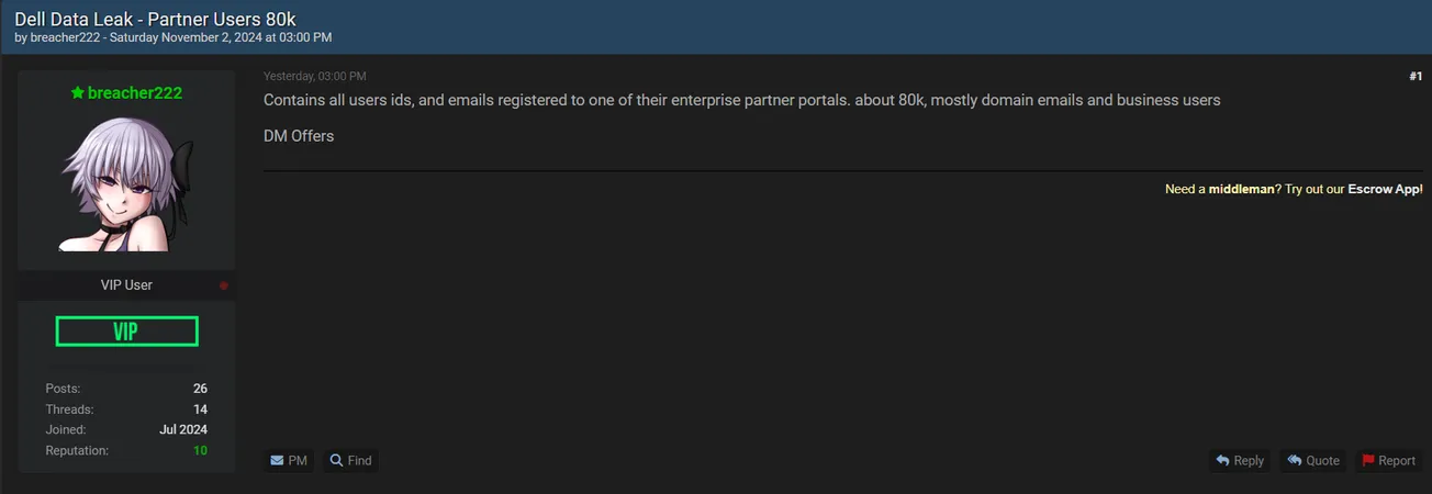 A Threat Actor is Allegedly Selling Data from Dell Partner Users