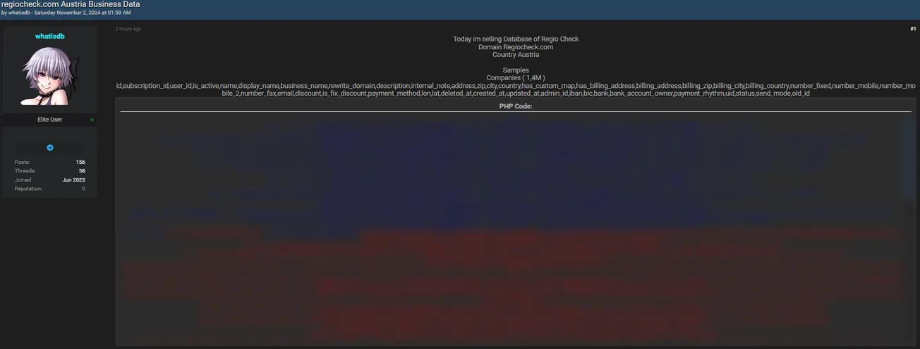 A Threat Actor Allegedly Has Leaked Data of Regiocheck