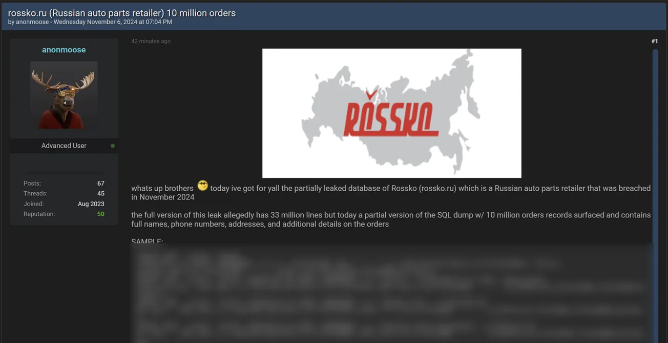 anonmoose Allegedly Leaked the Data of ROSSKO