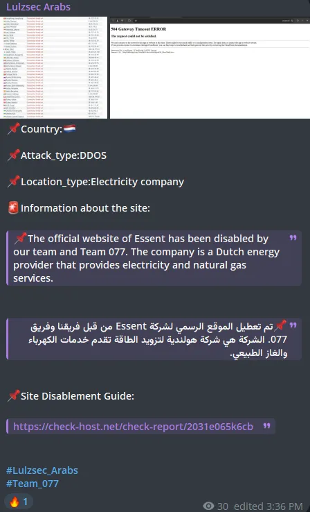 Lulzsec Arabs Targeted the Website of Essent