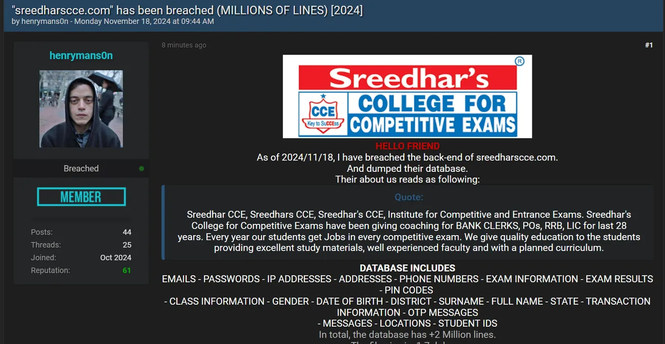 henrymans0n Has Allegedly Leaked the Data of Sreedhar's CCE