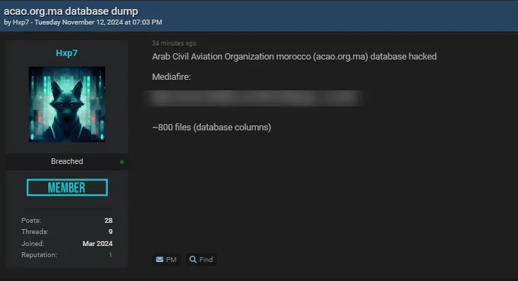 A Threat Actor Allegedly Has Leaked Data of Arab Civil Aviation Organization