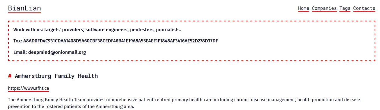 Amherstburg Family Health Has Been Claimed a Victim to BianLian Ransomware