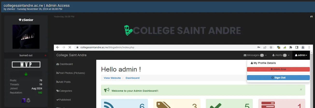 A Threat Actor is Allegedly Selling Admin Access of College Saint Andre