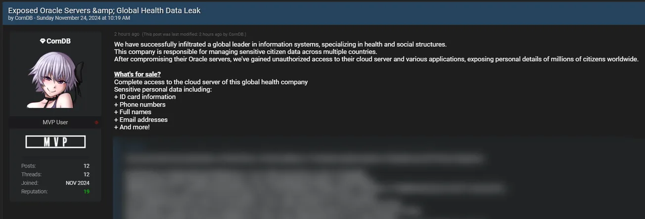 CornDB Claims to be Selling Data to an Unidentified Global Health Company