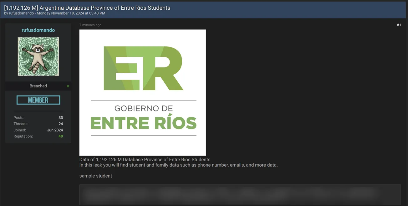 rufusdomando Has Allegedly Leaked the Data of Government of Entre Ríos