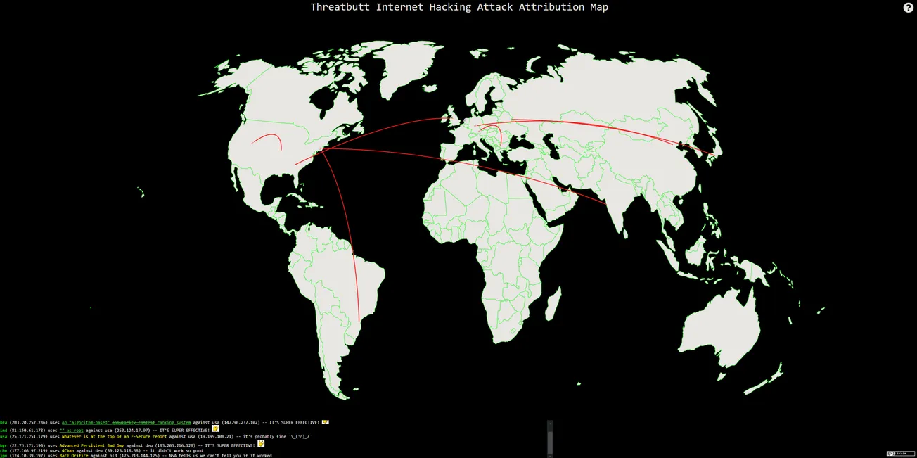 Threatbutt Internet Hacking Attack Attribution Map