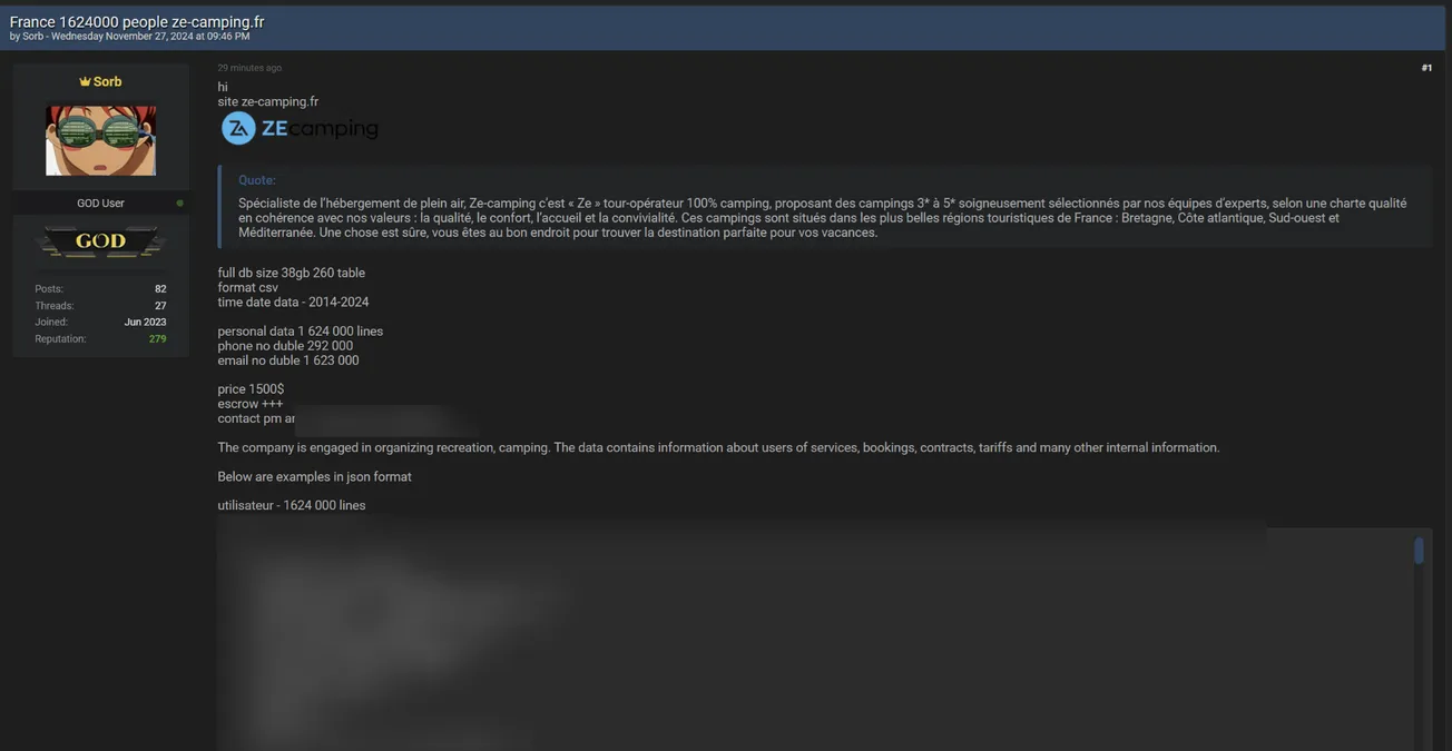 Sorb Claims to be Selling the Data of Ze-Camping