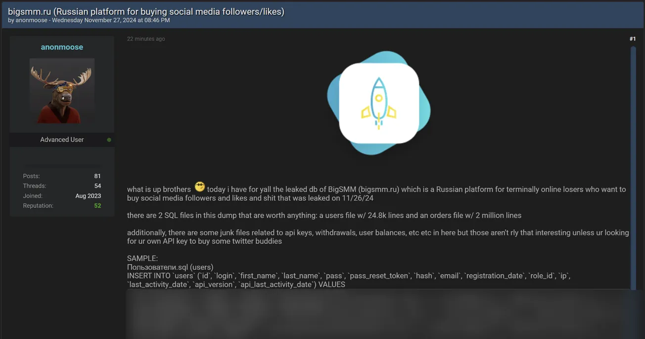 anonmoose Has Allegedly Leaked the Data of BigSMM