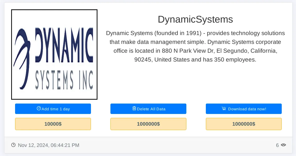 Dynamic Systems Inc Has Been Claimed a Victim to MEDUSA Ransomware