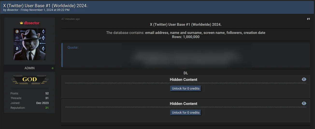 dbsector Allegedly Leaked Scraped Data of Twitter/X