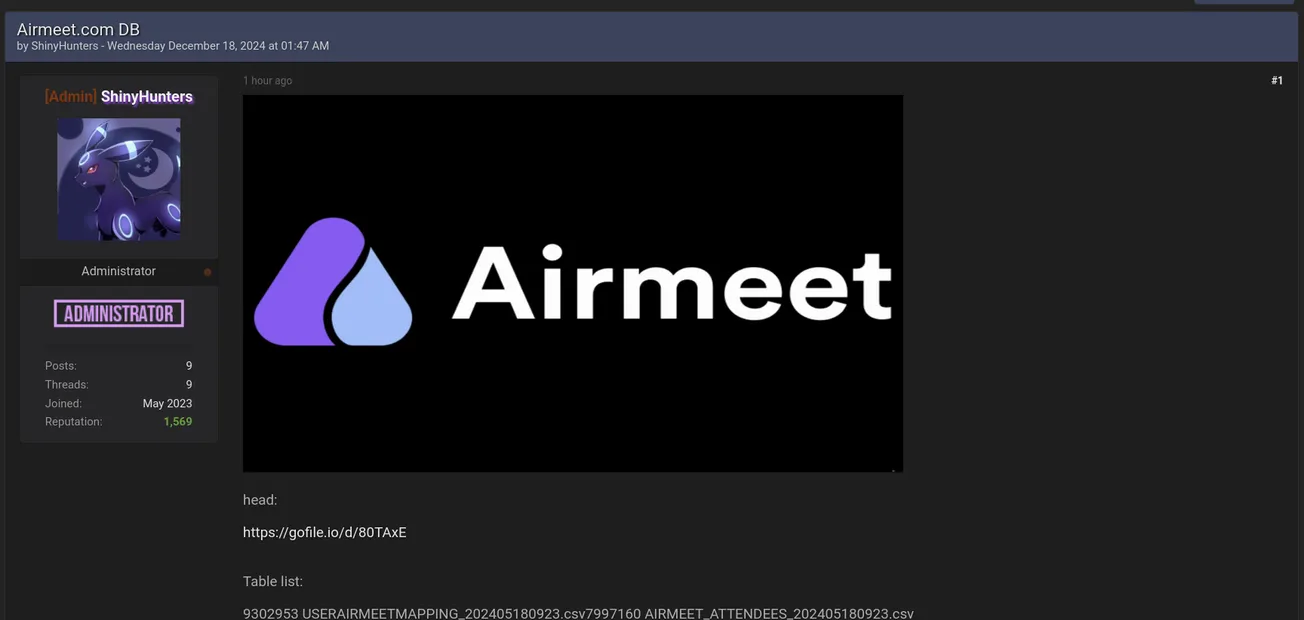 ShinyHunters Claims to Have Breached the Database of Airmeet