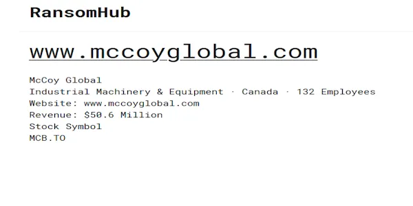 McCoy Global Inc. Has Been Claimed a Victim to RansomHub Ransomware