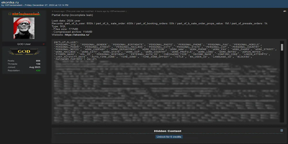 X0Frankenstein Claims to have Leaked the Data of Ekonika