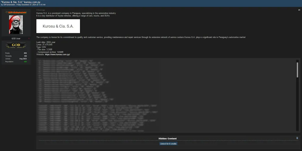 X0Frankenstein Allegedly Has Leaked the Data of Kurosu & Cía. S.A.