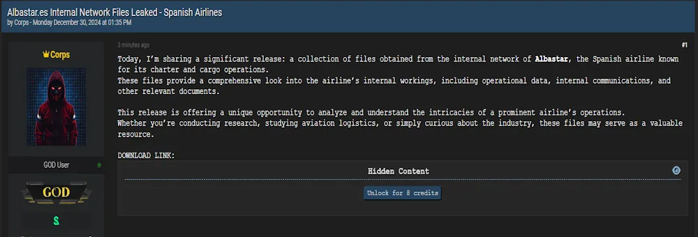 Corps Claims to have Leaked the Data of Albastar Airline