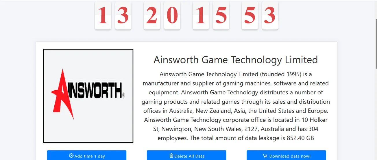 Ainsworth Game Technology Has Been Claimed a Victim to MEDUSA Ransomware