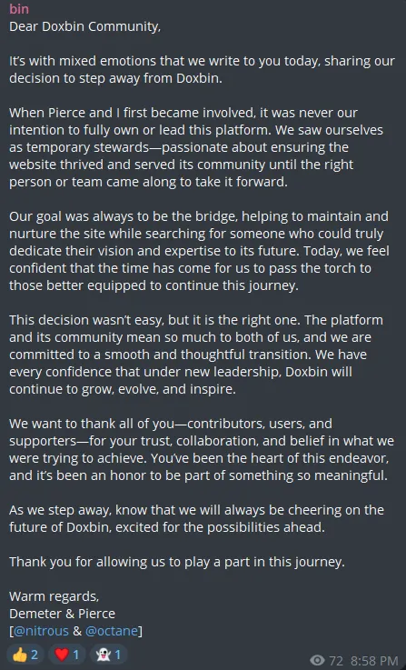 Doxbin Admins Have Announced they Are Stepping Away and Sold the Platform