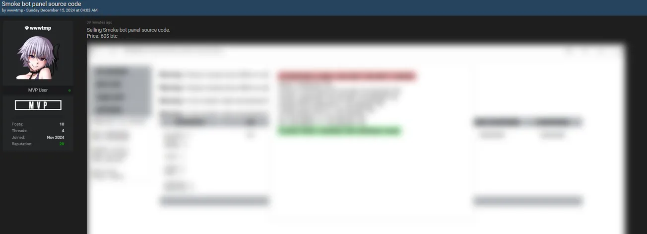 A Threat Actor is Allegedly Selling the Source Code of Smoke Bot Panel