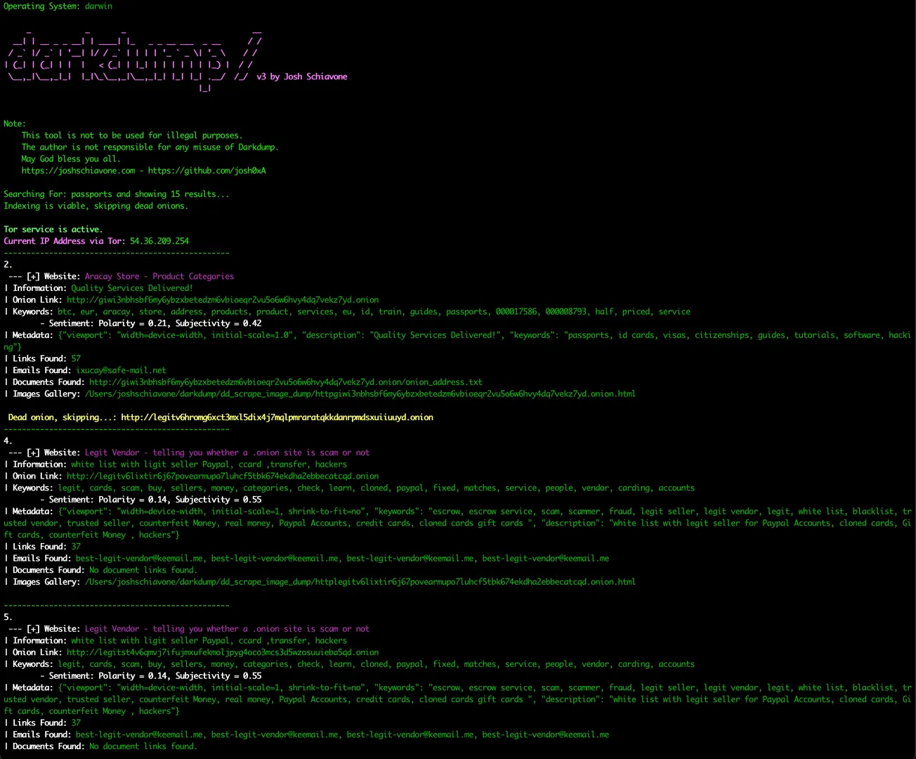 darkdump: Open Source Intelligence Interface for Deep Web Scraping