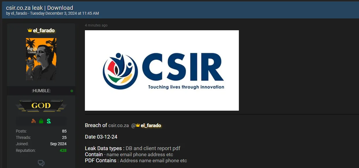 el_farado Allegedly Leaked the Data of CSIR