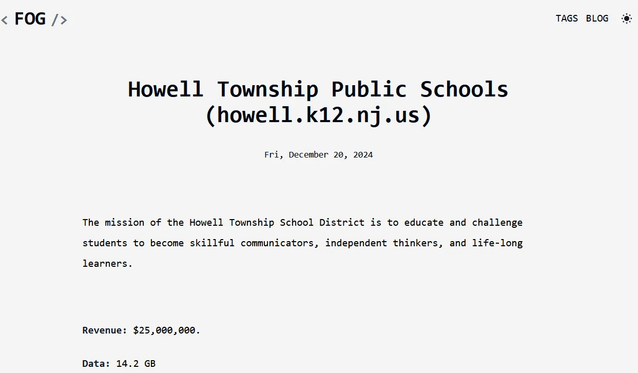 Howell Township Public Schools Has Been Claimed a Victim to FOG Ransomware