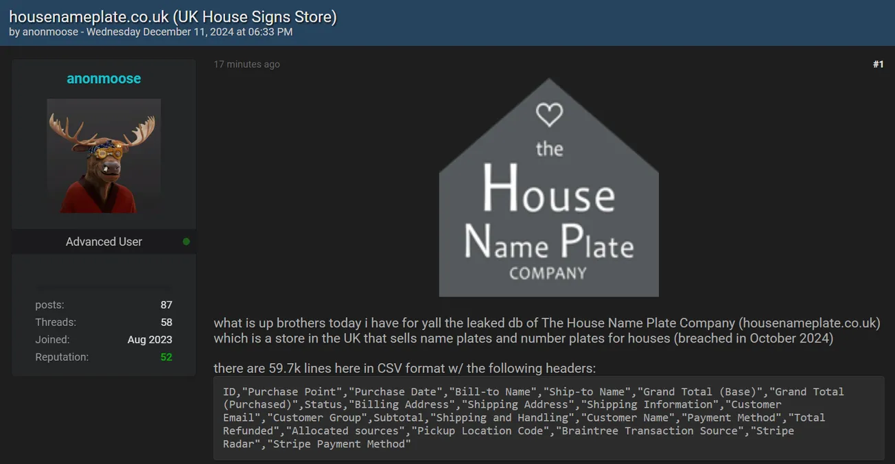 anonmoose Claims to Have Leaked the Data of The House Name Plate Company Ltd