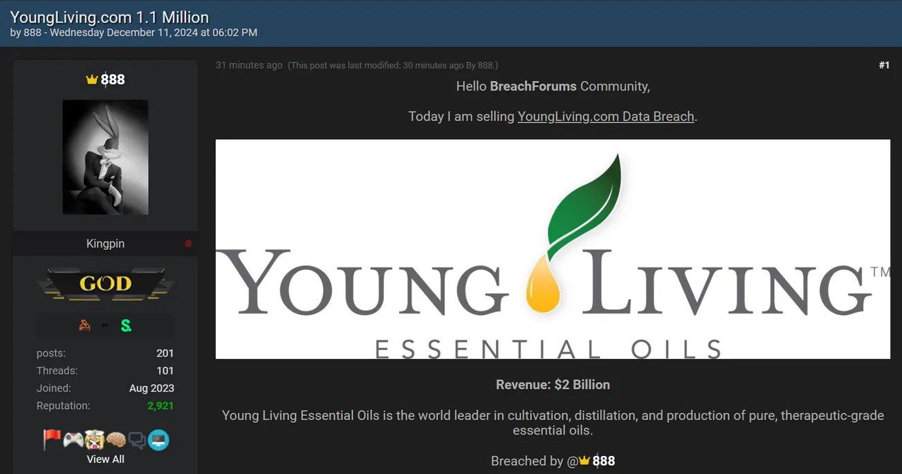 888 is Claiming to Sell the Data of Young Living Essential Oils