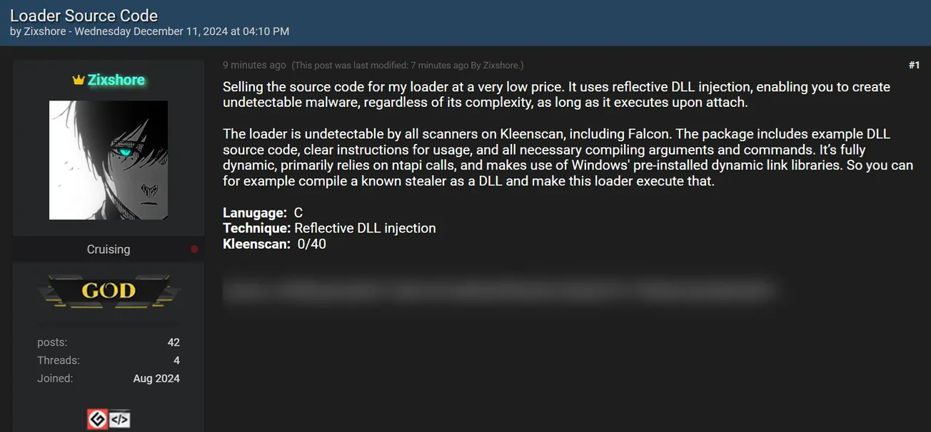 A Threat Actor Claims to be Selling Loader Source Code