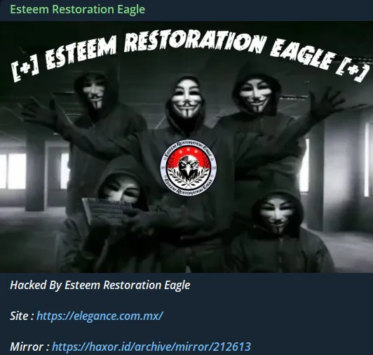 Esteem Restoration Eagle Defaced the Website of Elegance Mexico