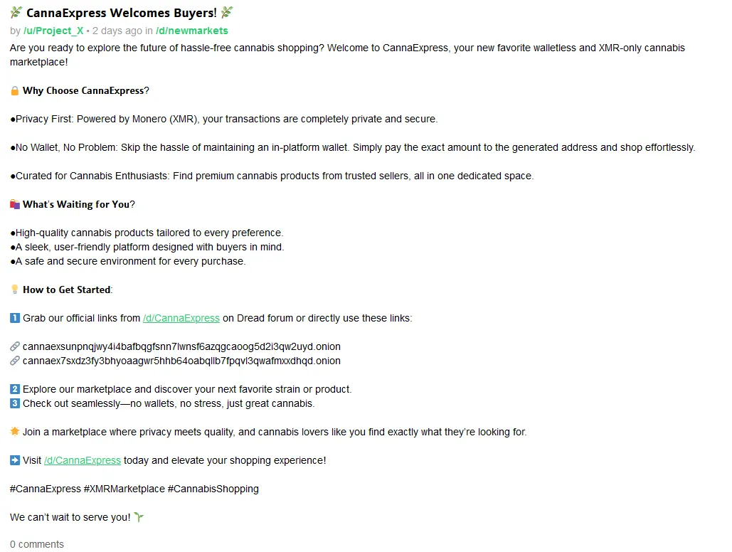 CannaExpress Darknet Market Welcomes Buyers