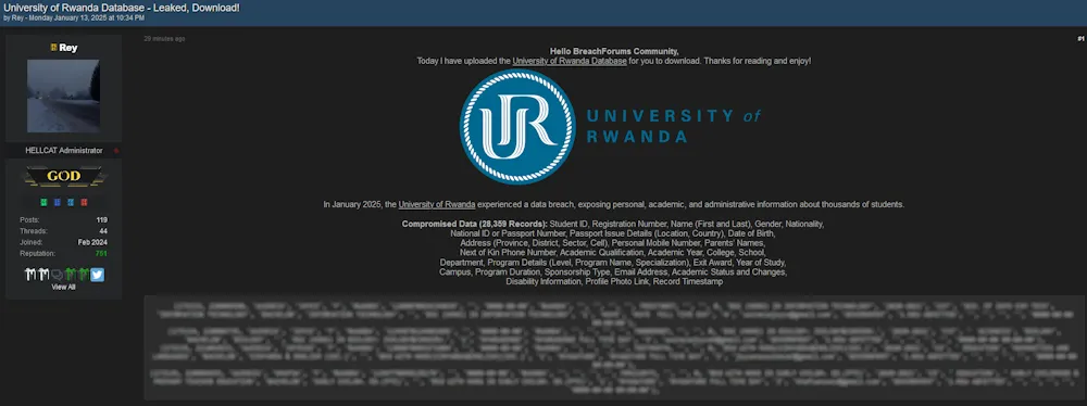 Rey Claims to have Leaked the Data of University of Rwanda