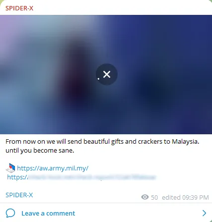 SPIDER-X Targeted the Website of Malaysian Army