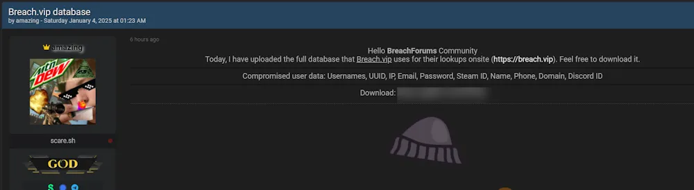 Alleged Database Leak of Breach.vip