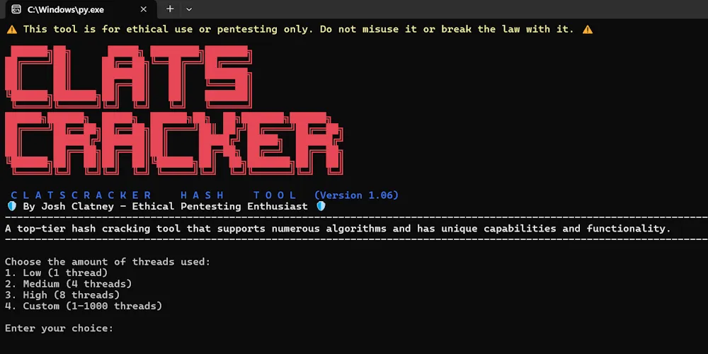 ClatsCracker: A Versatile Python Password-Cracking Tool Supporting Over 15 Hash Algorithms