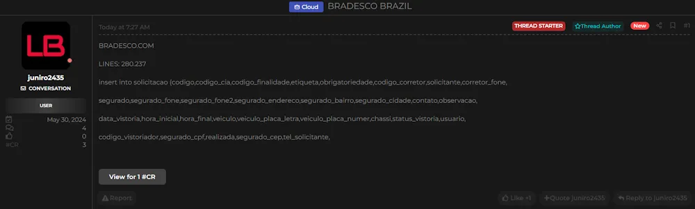 A Threat Actor Claims to have Leaked the Data of Banco Bradesco