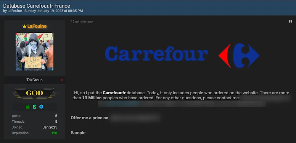 A Threat Actor Claims to be Selling Data of Carrefour