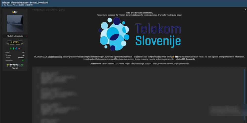 Rey Claims to have Leaked the Data of Telekom Slovenije