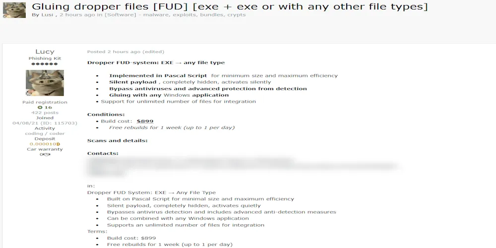A Threat Actor Claims to be Selling a FUD Dropper Service with Advanced Anti-Detection Features