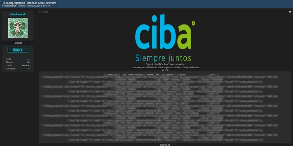 rufusdomando Claims to have Leaked the Data of CIBA Family Services