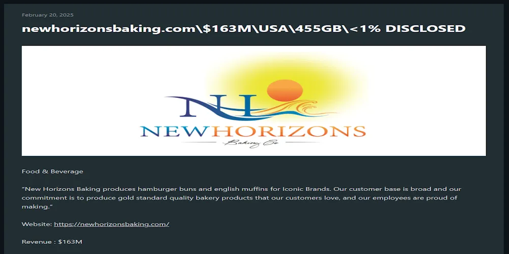 New Horizons Baking Company Has Fallen Victim to Cactus Ransomware