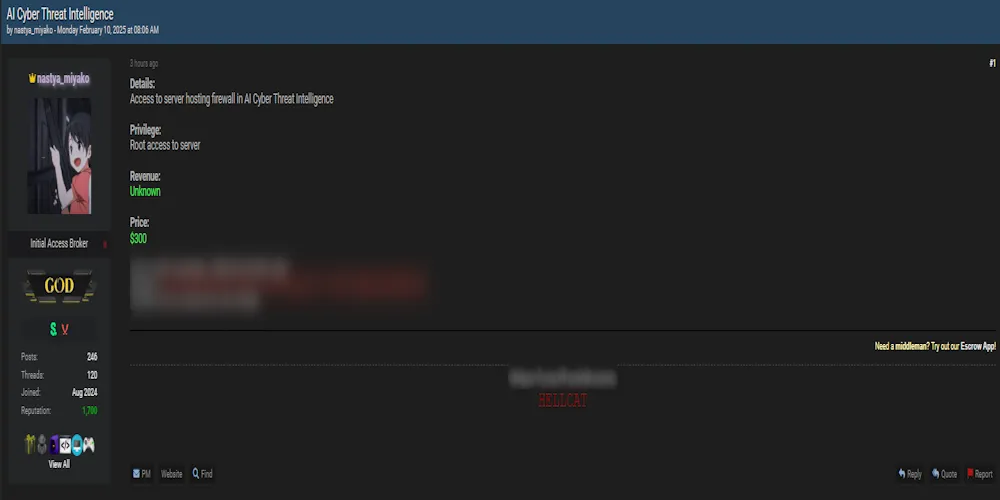 miyako is Allegedly Selling Firewall Access to an AI Cyber Threat Intelligence Company