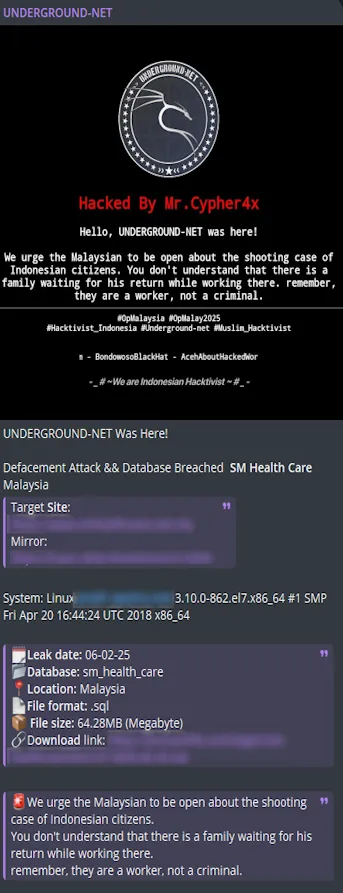 UNDERGROUND-NET Defaced and Leaked the Data of SM Health Care Sdn Bhd