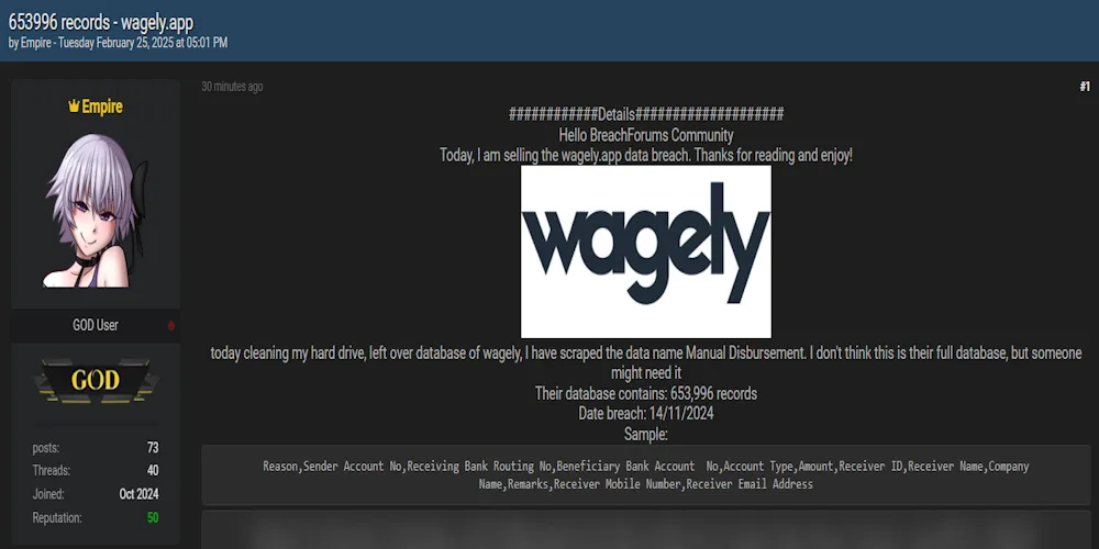 Empire Claims to be Selling the Data of Wagely