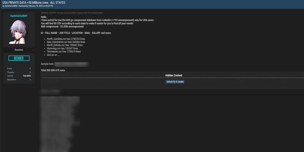 A Threat Actor Claims to have Leaked U.S. Citizens Private Data