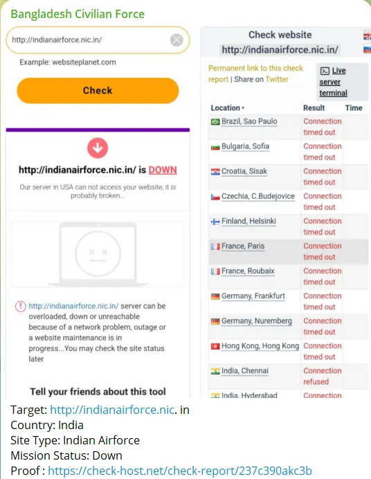 Bangladesh Civilian Force Targeted the Website of Indian Air Force