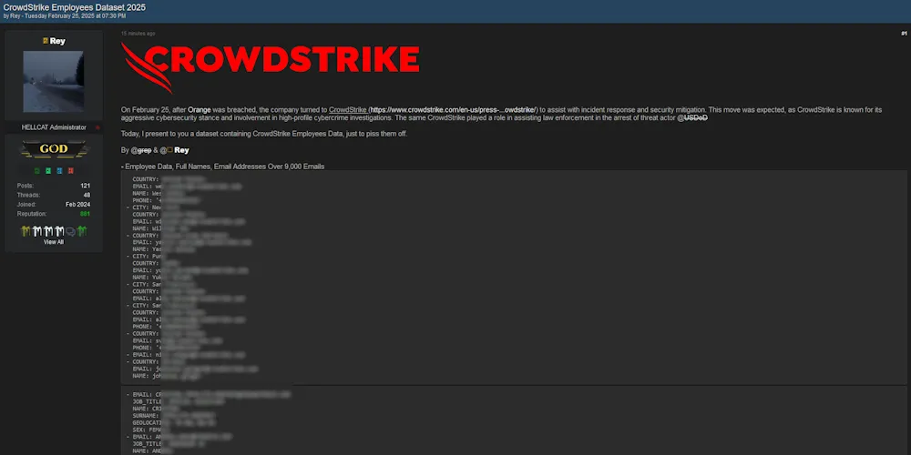 Rey and grep Claimed to have Leaked Employee Data of CrowdStrike